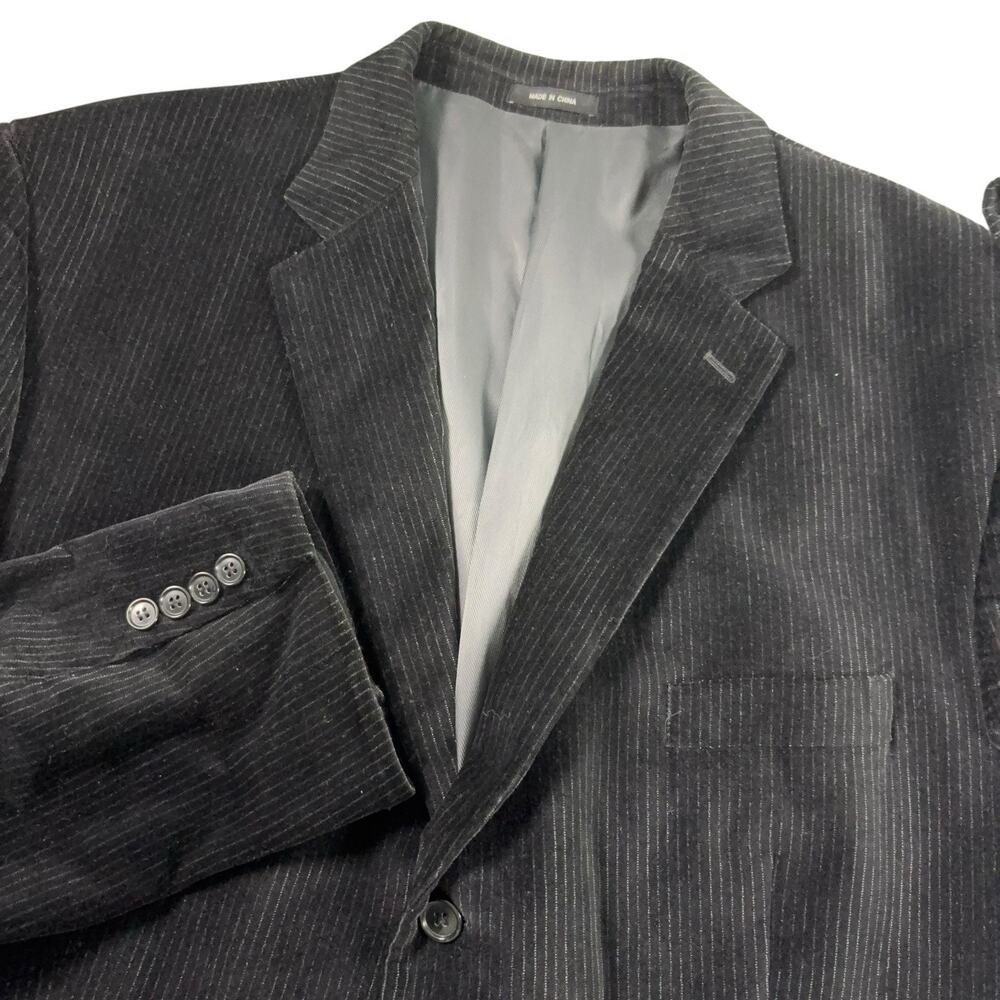 Calvin Klein Black Velvet Blazer Mens 48L Sport Jacket Coat Striped Velour